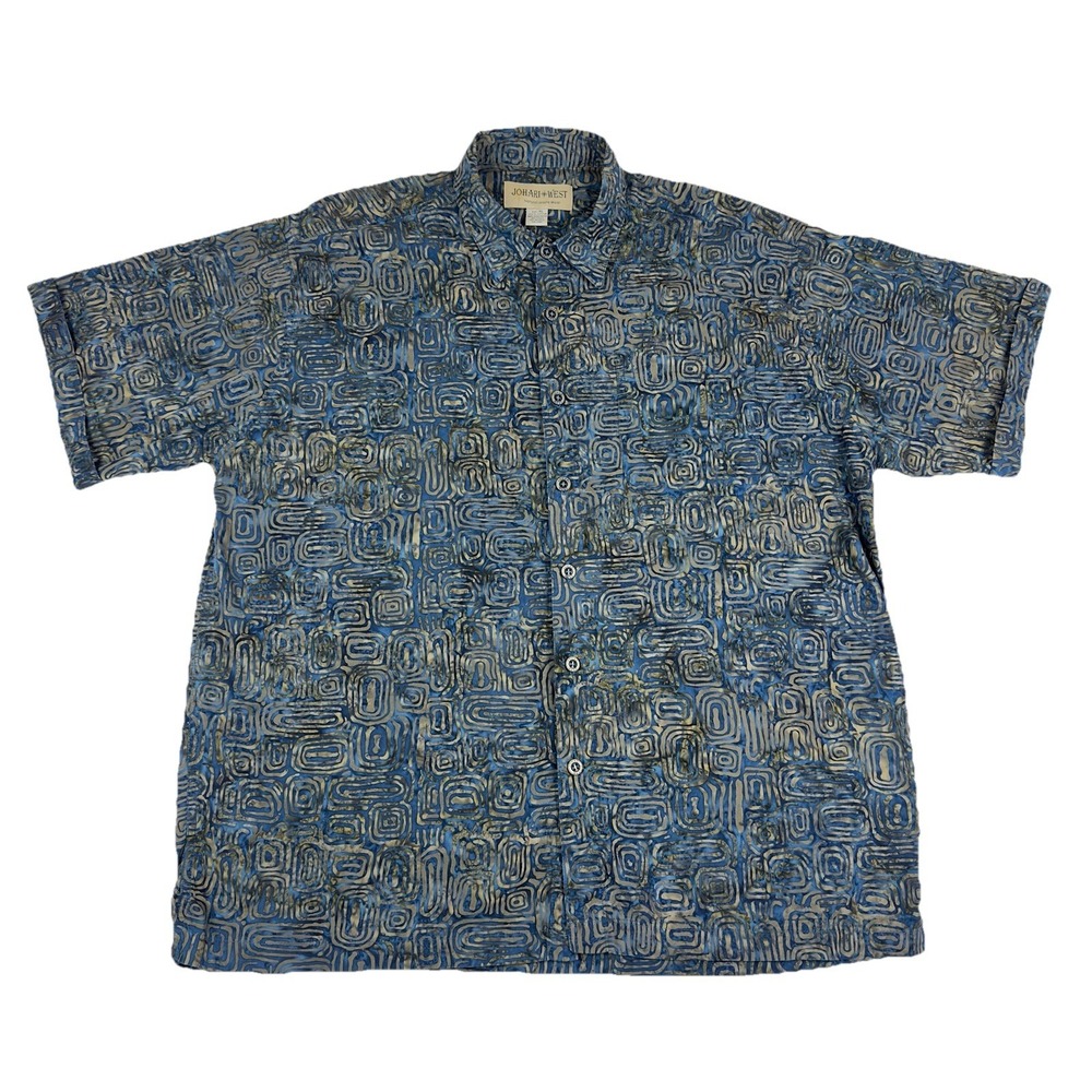 Men's JOHARI WEST Shirt  Abstract 100% Cotton Button Front XL Short Sleeves